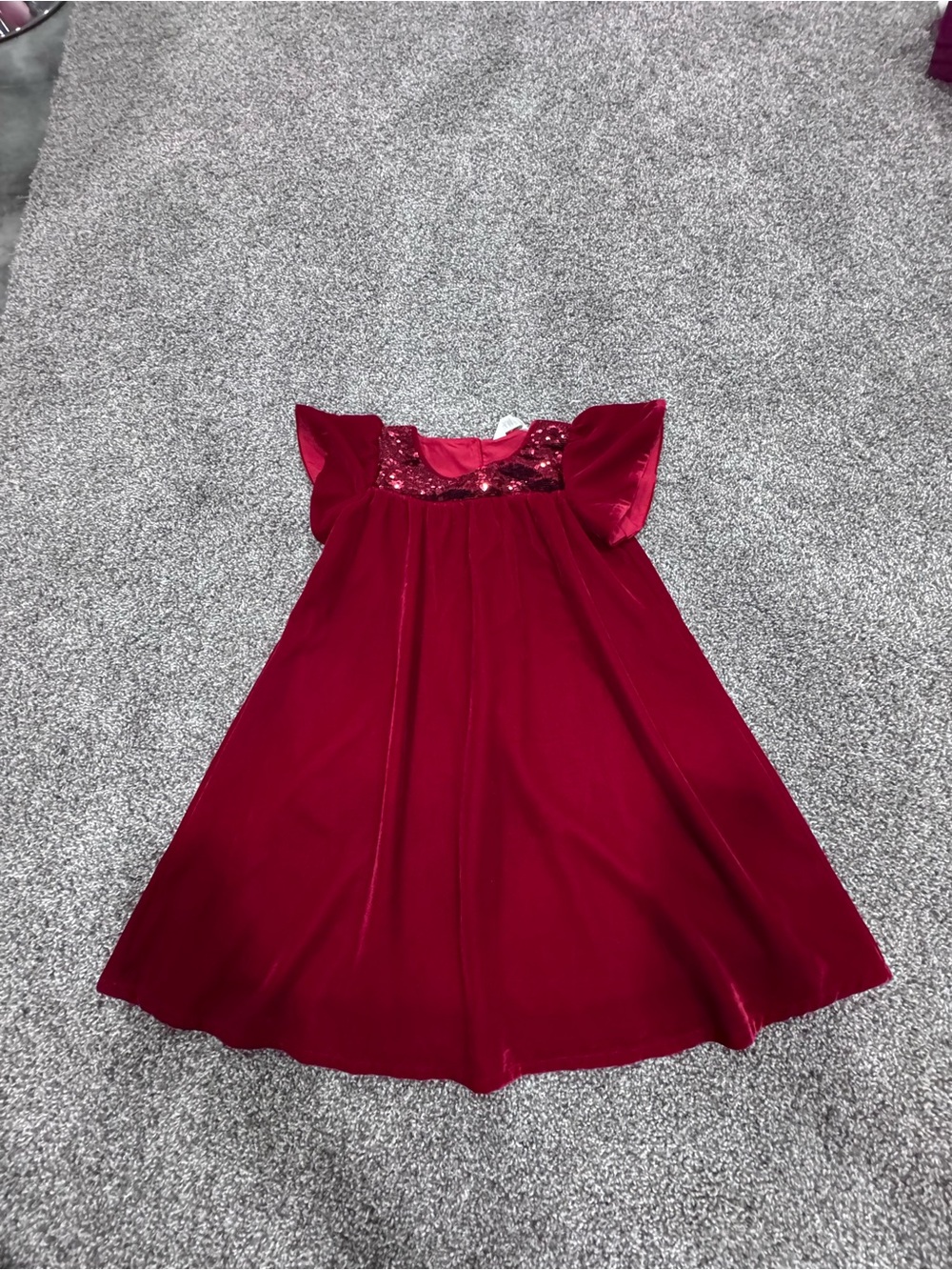 H&M Red Velvet Sequin Yoke Dress